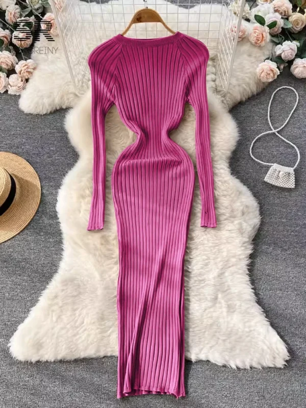 Sweater Dress Women Knit Maxi Slim - Image 5