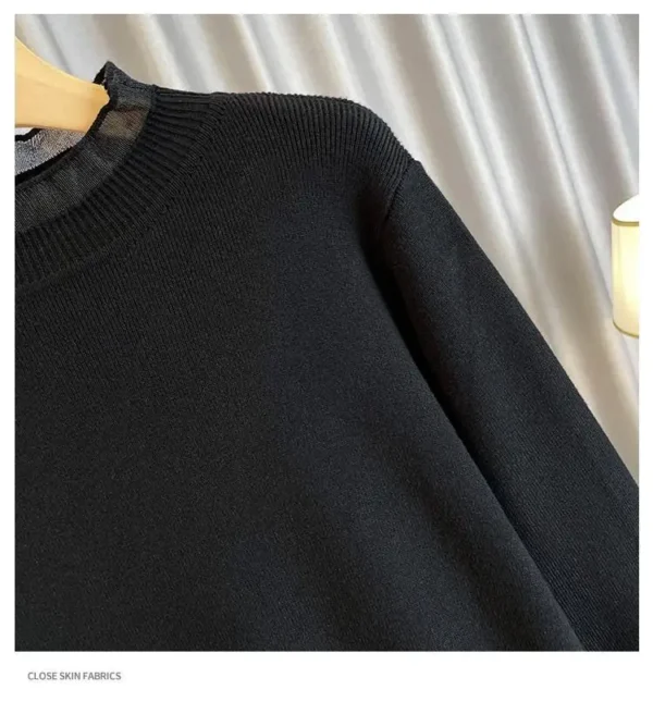 Lace Patchwork Knitted Sweater Dress Women Stylish 2024 - Image 3