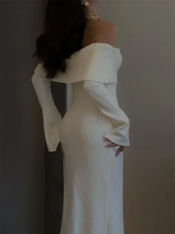 Sweater Dress: Ribbed Off-Shoulder High Waist Dress - Image 4