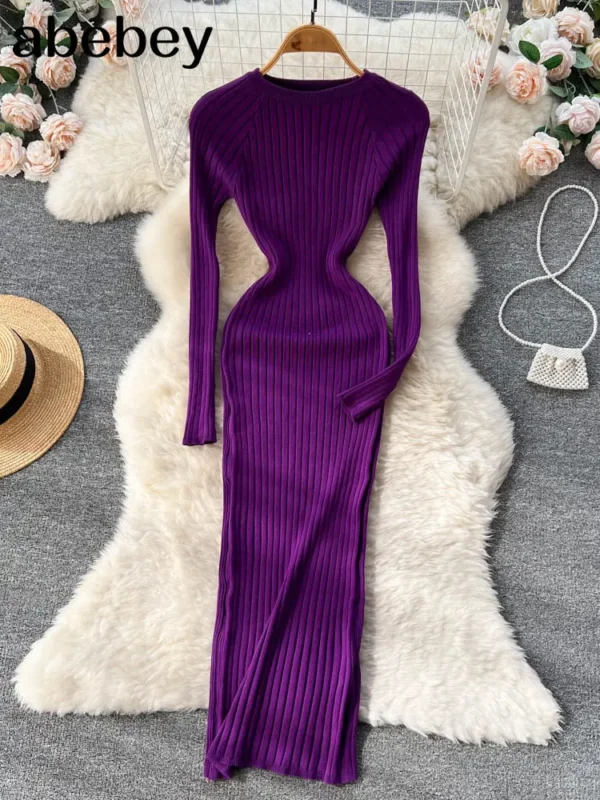 Autumn Sweater Dress Women Slim Fit O-Neck