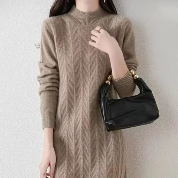 Sweater Dress Wool Loose Knee-Length Long Sleeve - Image 6