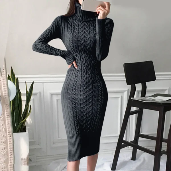 Women's Sweater Dress Turtleneck Slim Fit - Image 3