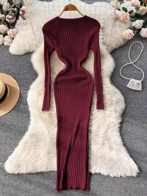 Sweater Dress Women Knit Maxi Slim - Image 6