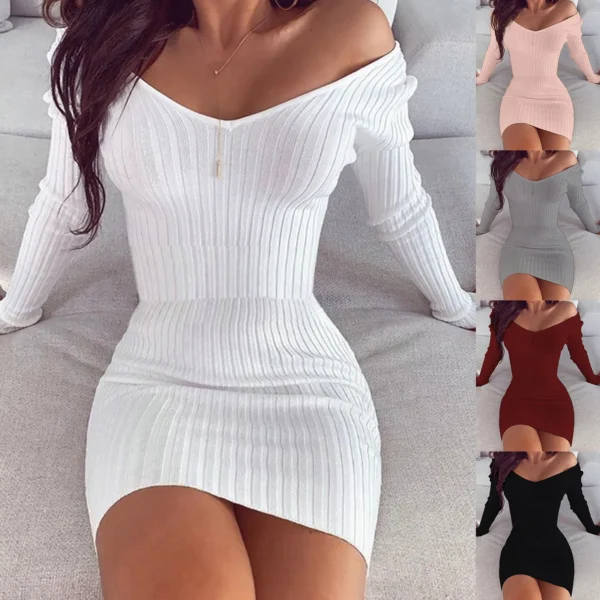 Sweater Dress: Off Shoulder Bodycon Long Sleeve Mini - Image 4