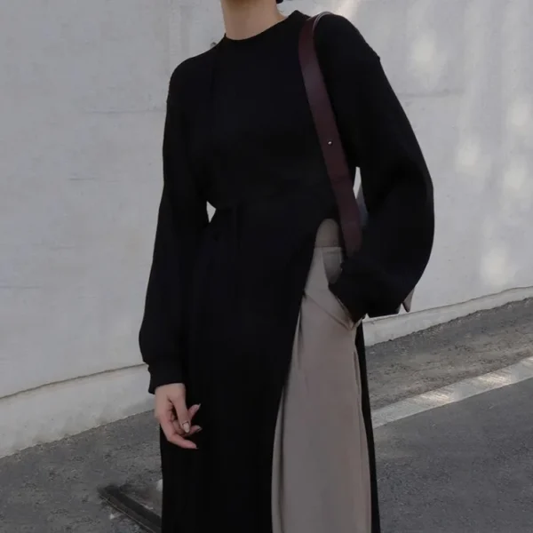 Sweater Dress Oversized Lace Up Irregular Split Maxi