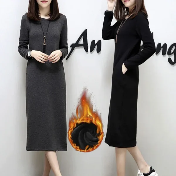 Sweater Dress: Plus Size Fleece-Lined Long Dress - Image 2
