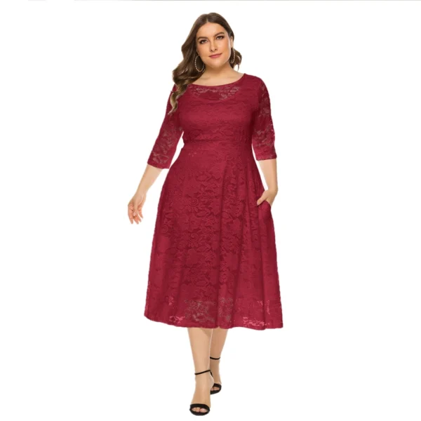 Sweater Dress Plus Size Lace Semi Sheer Midi - Image 2