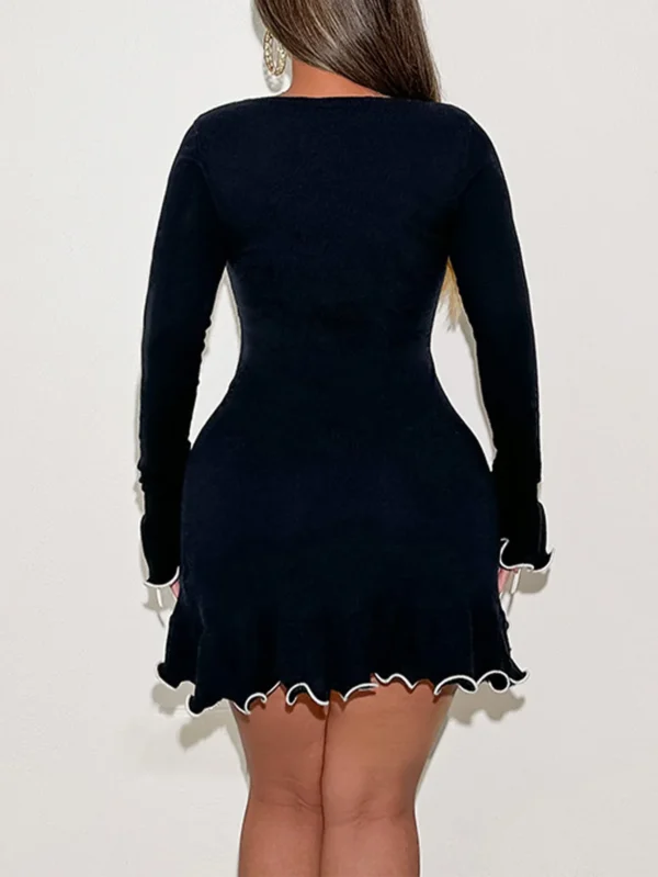 Sweater Dress Knitted Ruffle Black Elegant Bodycon Warm - Image 2
