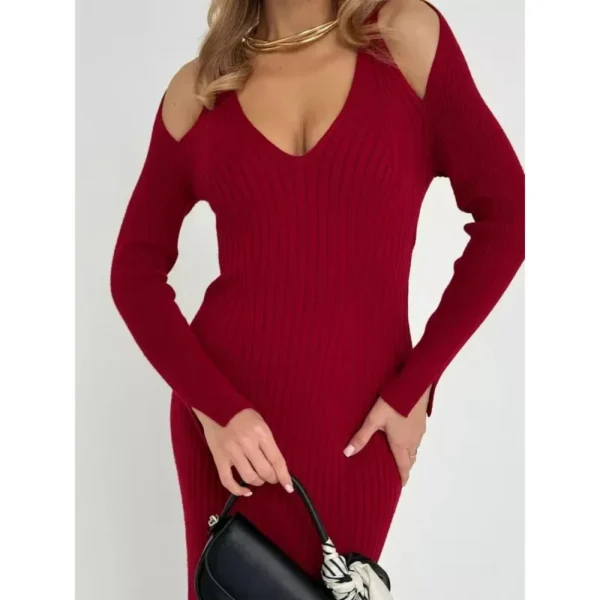 Sweater Dress Off-The-Shoulder Ribbed Waist - Image 2