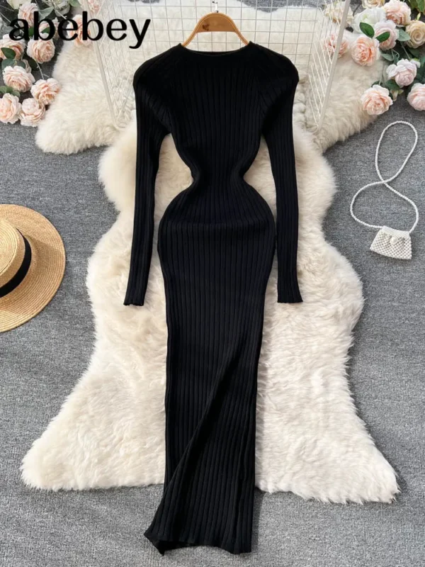 Autumn Sweater Dress Women Slim Fit O-Neck - Image 3