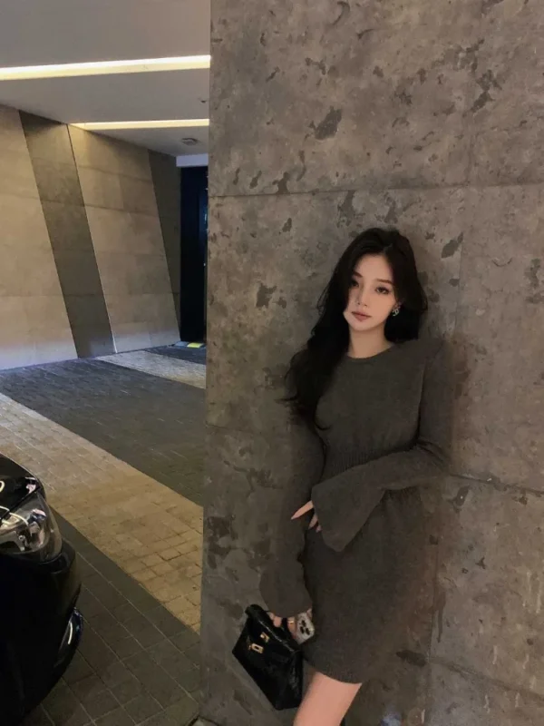 Sweater Dress O Neck, Long Sleeve, Slim Fit - Image 5
