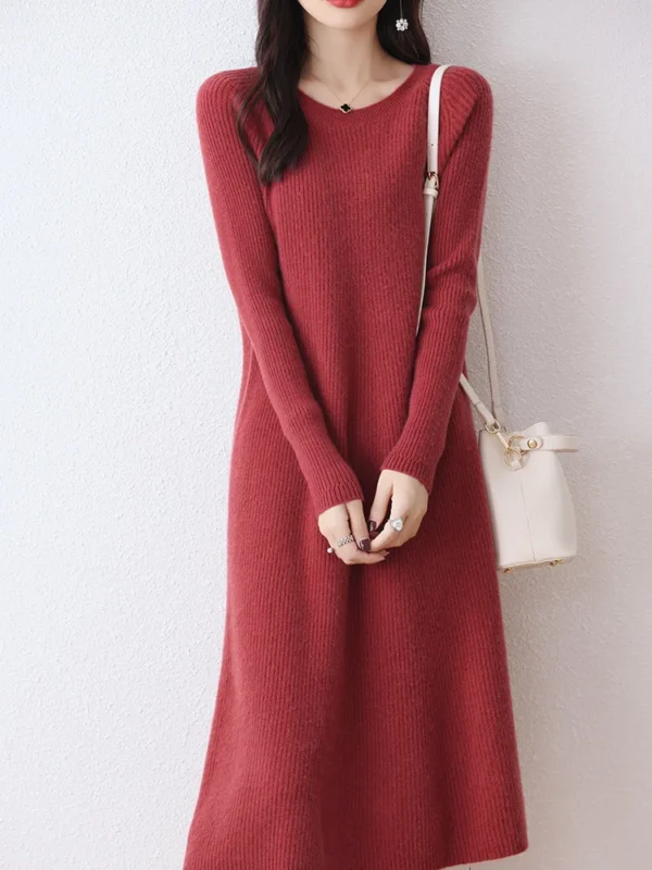 Sweater Dress: 100% Wool Slim Fit Long Sleeve