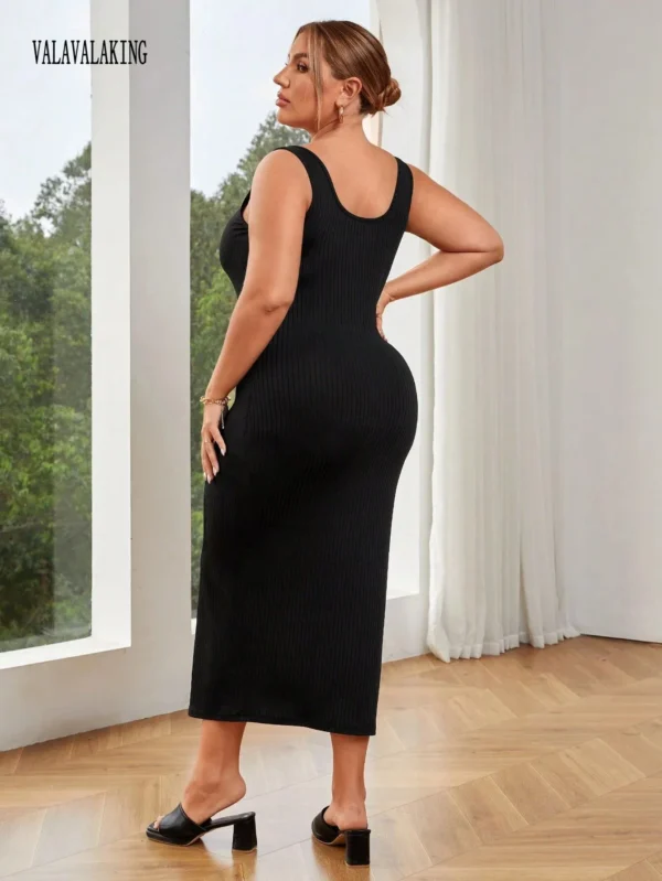 Sweater Dress Sexy Black Plus Size Sleeveless Midi - Image 5