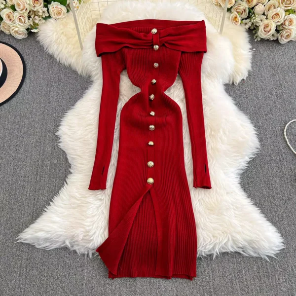 Sweater Dress: Off-Shoulder Bodycon Party Dress - Image 5