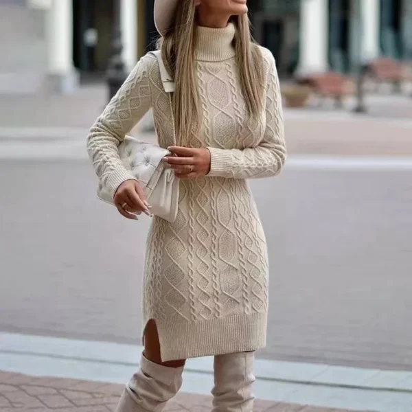 Sweater Dress: High Neck Long Sleeve Wrap Skirt