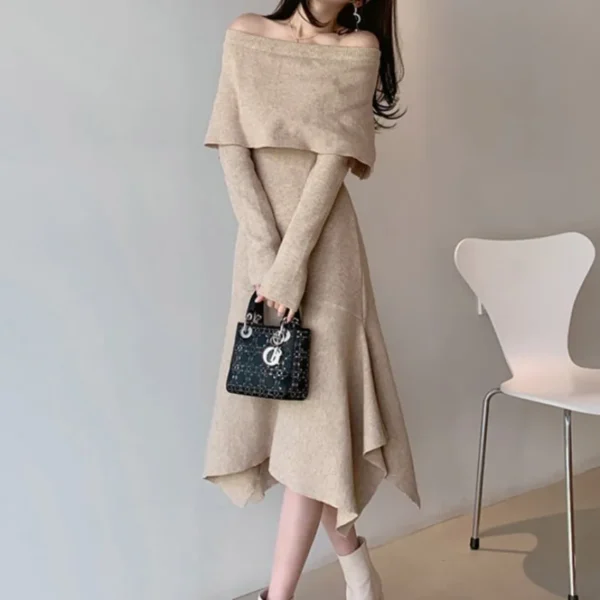 Sweater Dress Women Off Shoulder Knitted Midi
