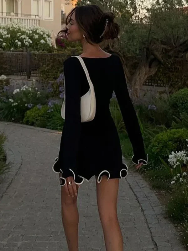 Sweater Dress Ruffled High Waist Slim Mini Party - Image 5