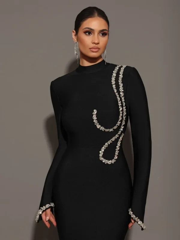 Sweater Dress Long Sleeve Black Elegant Bodycon Knitted - Image 6
