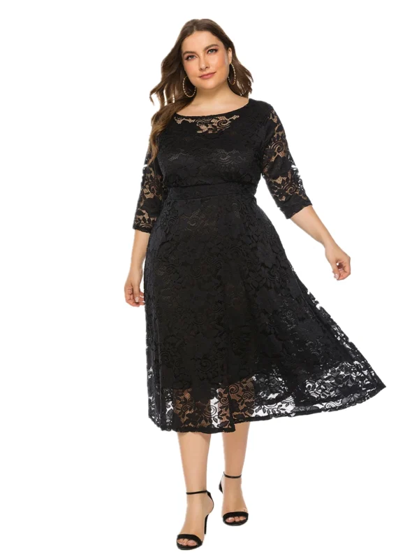 Sweater Dress Plus Size Lace Semi Sheer Midi