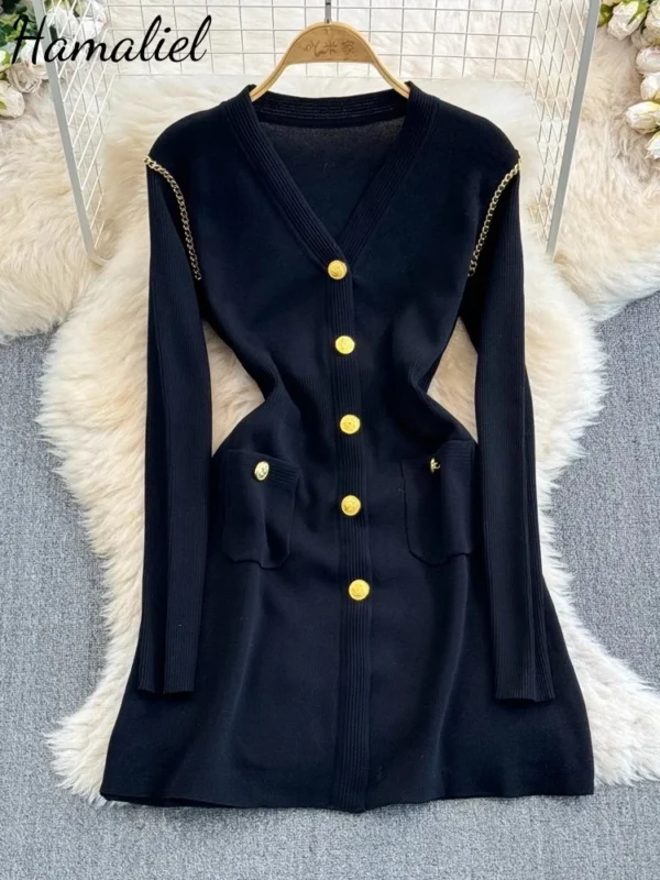 Vintage Sweater Dress Black Long Sleeve Knitted