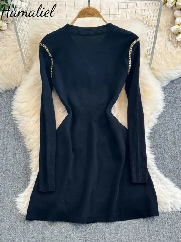 Vintage Sweater Dress Black Long Sleeve Knitted - Image 2