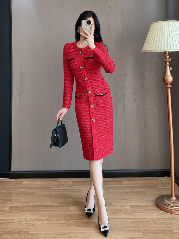 Sweater Dress Women Striped Knitted Long Sleeve - Image 2