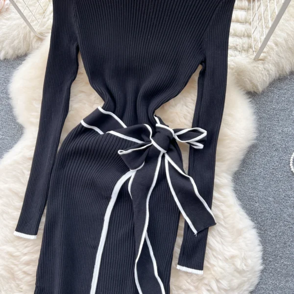 Sweater Dress - Slim Lace-Up Knitted Elegant Style - Image 4