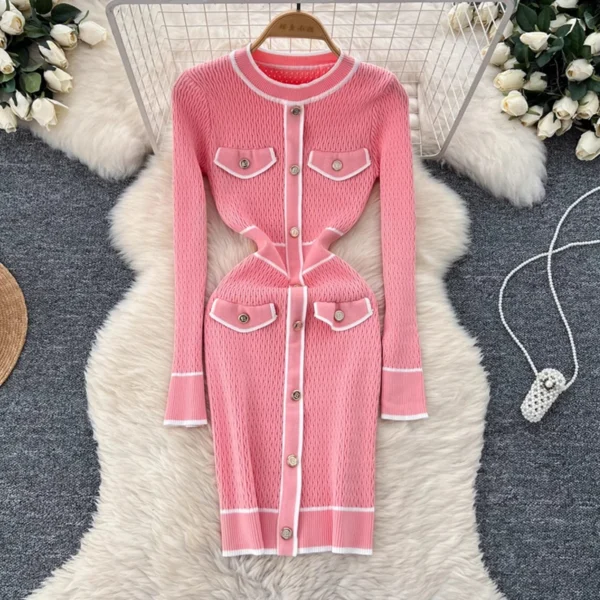 YuooMuoo Women Dress 2025 O-neck Knitted Sweater Bodycon Mini