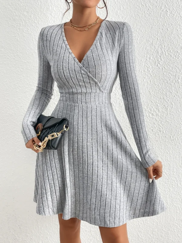 Sweater Dress V-Neck Long Sleeve Slim Bodycon Midi - Image 5