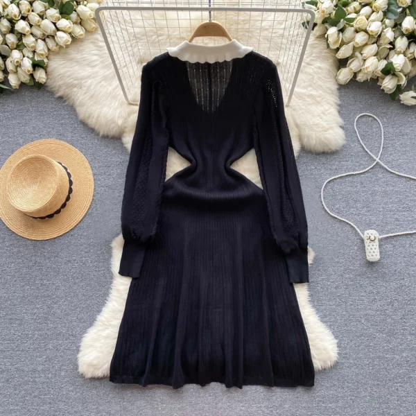 Sweater Dress - Elegant A-Line Knitted Shirt Style - Image 2