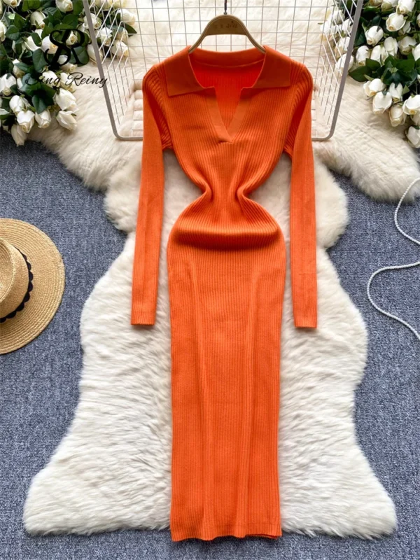 Sweater Dress: French Vintage, Lapel, Bodycon