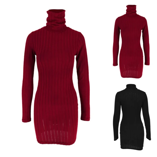 Sweater Dress Turtleneck Bodycon Long Sleeve Mini Dress for Women - Image 3