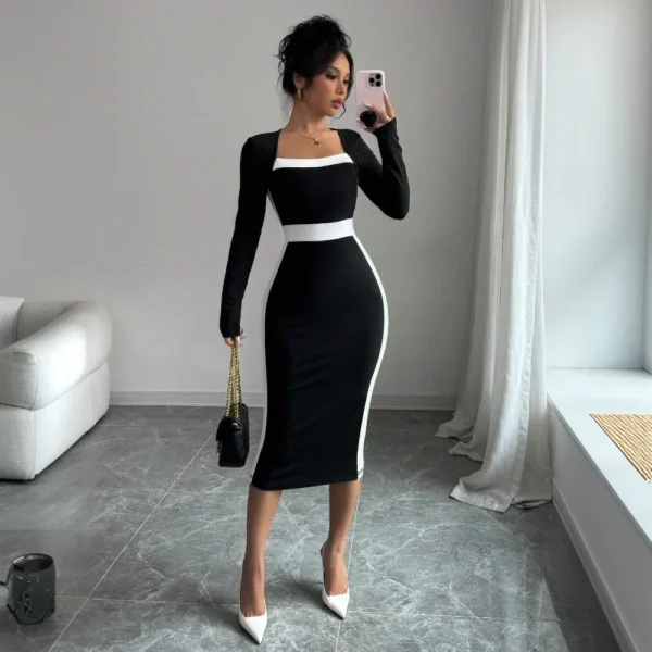 Sweater Dress: Square Neck High Waist Maxi