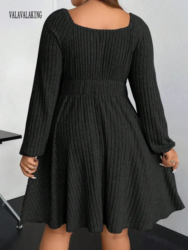Sweater Dress Winter Black Plus Size Pleated Long Sleeve - Image 5