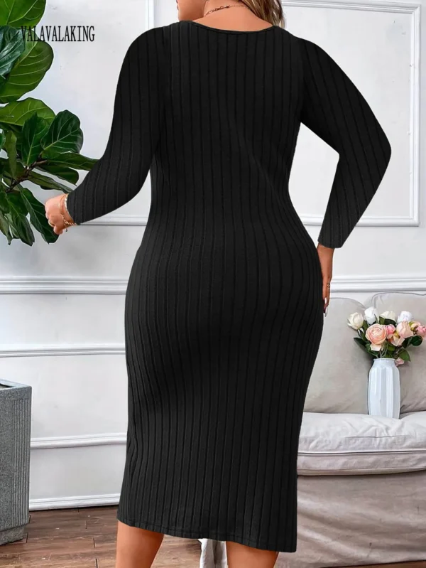Sweater Dress Plus Size Black Long Sleeve Bodycon Midi - Image 3