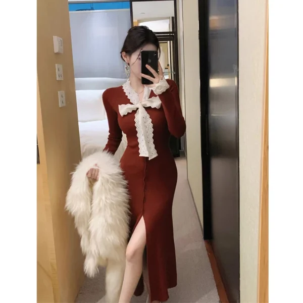 YuooMuoo Knitted Maxi Sweater Dress with Bow - Image 2