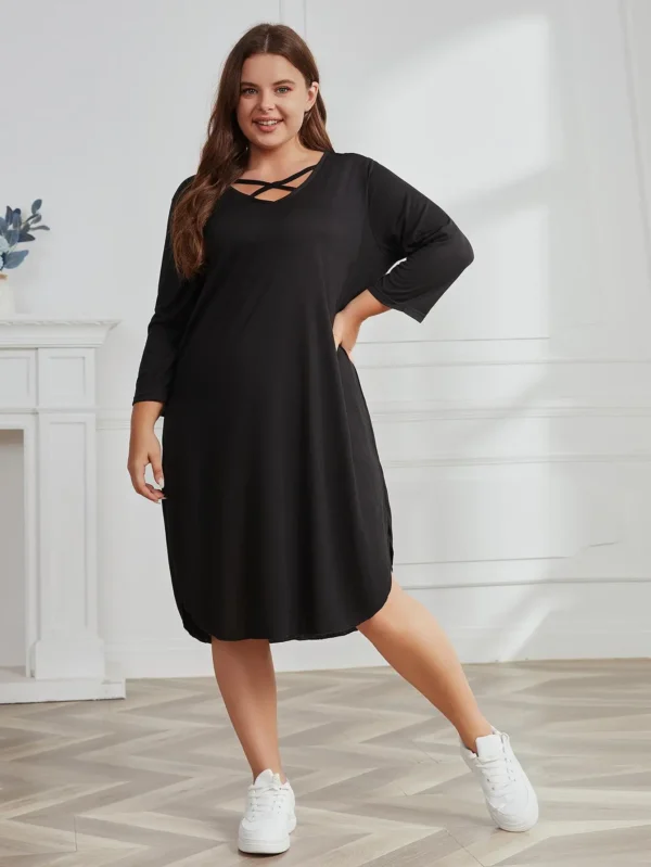 Sweater Dress Plus Size V-Neck Side Split Casual