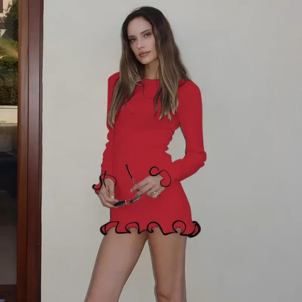 Women's Sweater Dress, Ruffled High Waist - Image 5