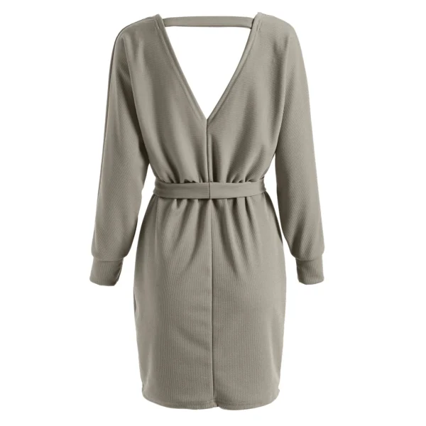 Sweater Dress - Batwing Sleeve One Shoulder Belted - Image 4