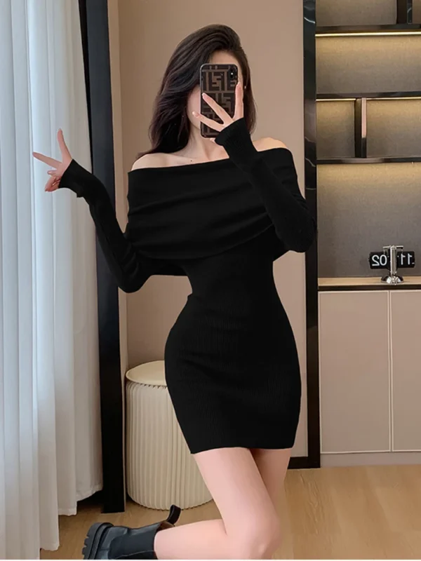 Red Off-Shoulder Sweater Dress for Women - Image 5