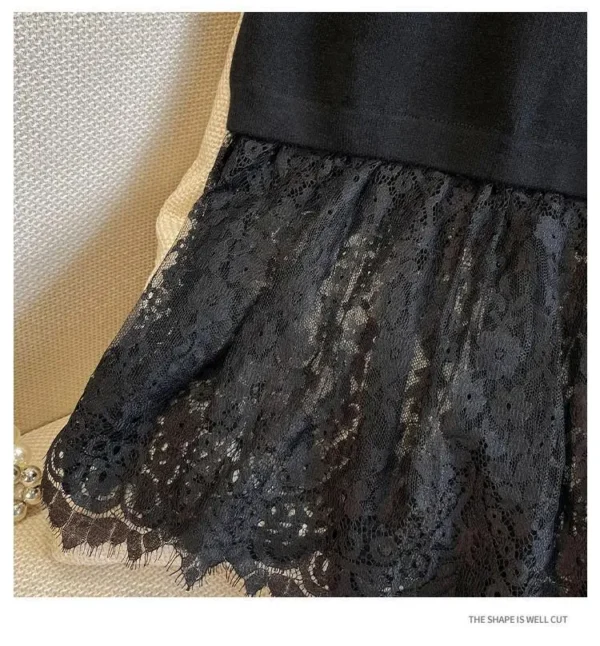Lace Patchwork Knitted Sweater Dress Women Stylish 2024 - Image 6