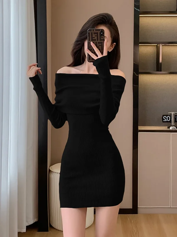 Red Off-Shoulder Sweater Dress for Women - Image 4