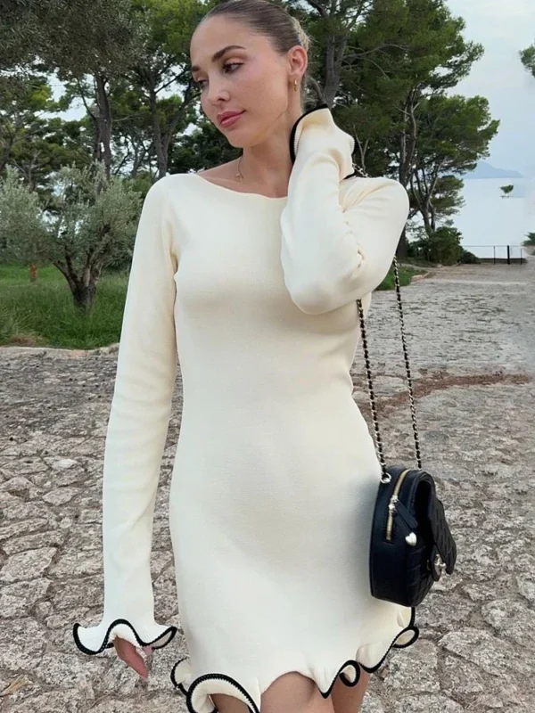 Sweater Dress Ruffled High Waist Slim Mini Party - Image 2
