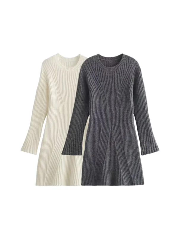 Sweater Dress: Ribbed Knit, Slim Fit Long Sleeve - Image 2