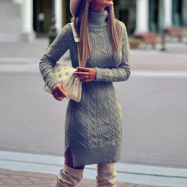 Sweater Dress - High Neck, Slim Fit, Long Sleeve - Image 2