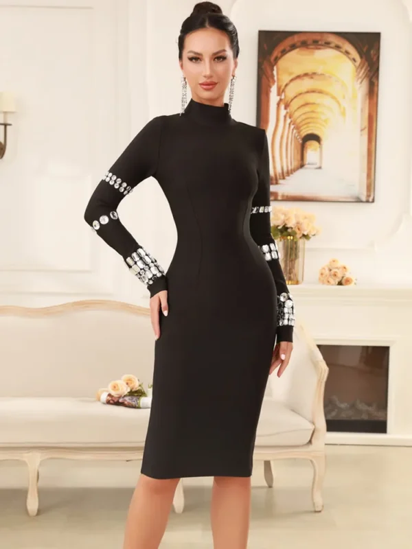 Sweater Dress Women Beaded Black Mini Dress - Image 2