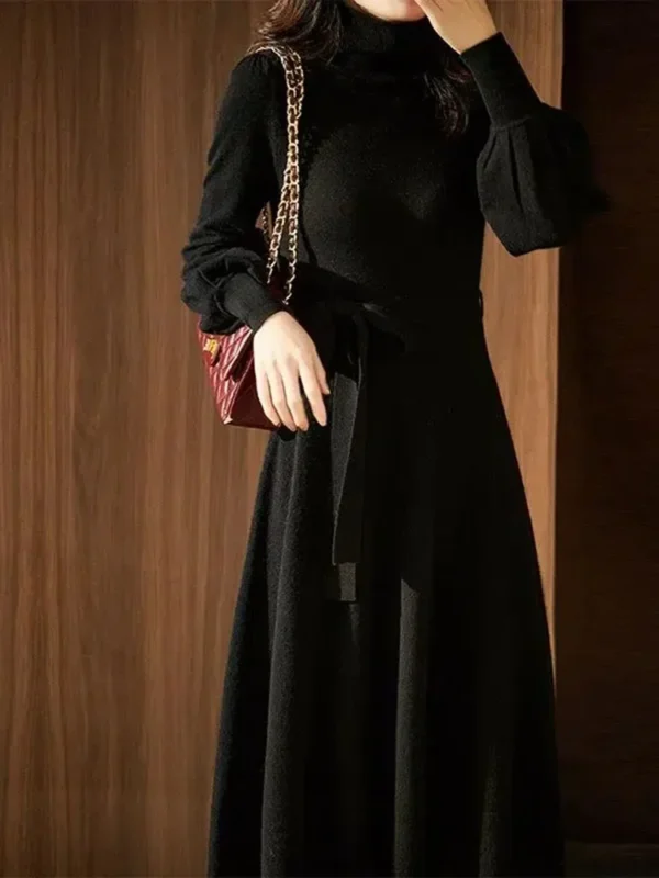 Sweater Dress: Turtleneck Lantern Sleeve Party Dress - Image 2