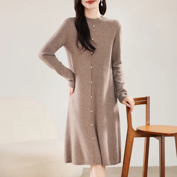 Wool Sweater Dress Women's Half-High Neck Skirt - Image 5