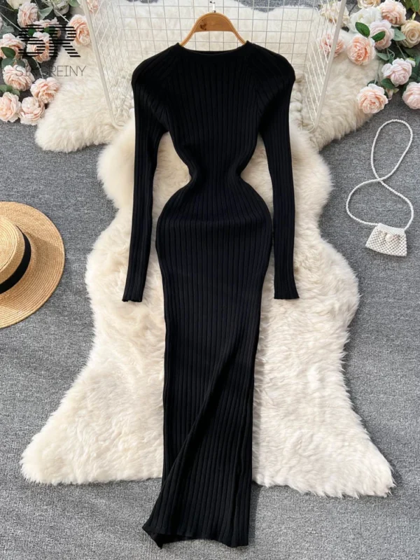 Sweater Dress Women Knit Maxi Slim - Image 4