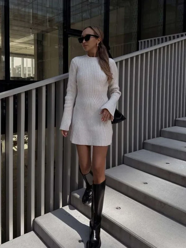 Sweater Dress: Ribbed Knit, Slim Fit Long Sleeve - Image 6